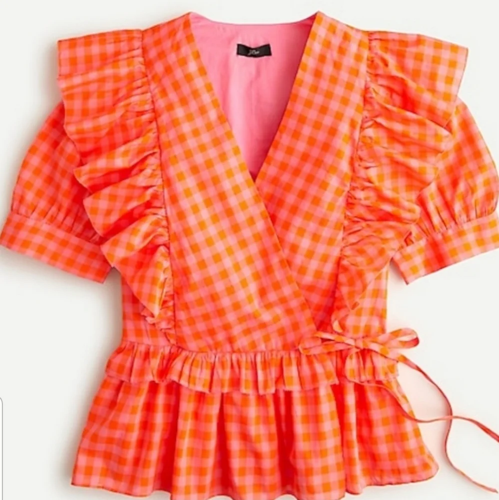 J Crew Gingham Plaid Ruffle Top NWT